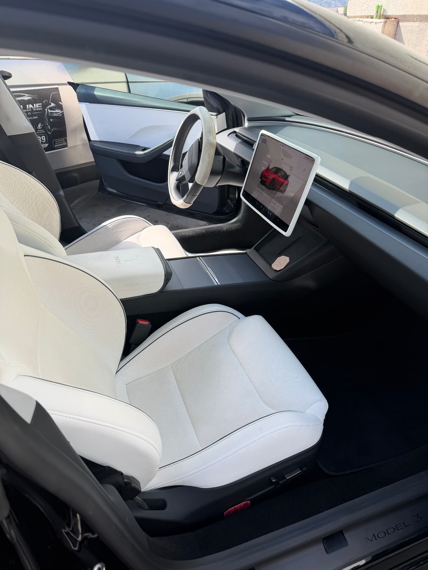 White leather interior after deep cleaning